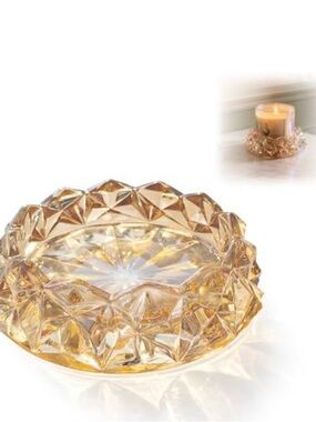 Vintage-Style Faceted Glass Candle Holder - Amber